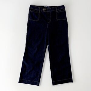 Style Co Women’s Wide Leg Jeans 12 Petite Dark Mid Rise Boho Coastal Stretch